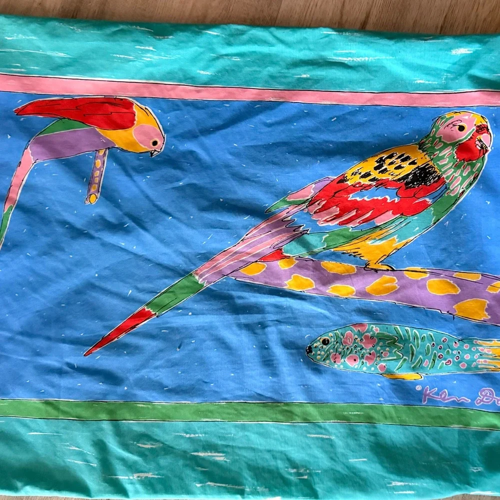 Vintage Ken Done Doona Parrots and Fish Duvet Cover and Sham Twin 86 x 68